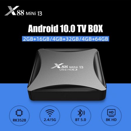 X88 mini13 Android TV Box 13.0 4GB 32GB 2.4G 5G 4K TV Box RK3528 Chipset Support USB 2.0 Ethernet LAN Mlutimedia Video Box