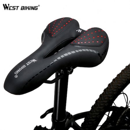 WEST BIKING Bike Saddle Silicone Cushion PU Leather Surface Silica Filled Gel Comfortable Cycling Seat Shockproof Bicycle Saddle - B Style Brown CHINA