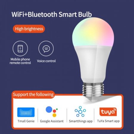 Tuya Wifi+BLE Smart Light Bulbs, LED Color Changing Lights, remote control, Work with Alexa & Google Home, No Hub Required