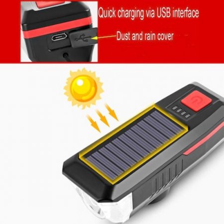 Solar Bicycle Light Headlights with Horn 3 mode T6 LED Bike Front Lamp USB Rechargeable Flashlight Road Mountain Bike Light Bell